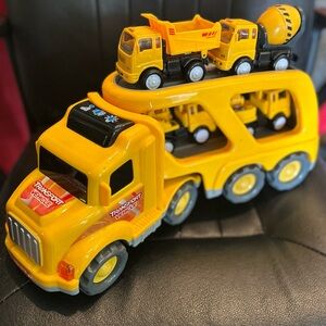 Kids Yellow Toy Car Carrier with Mini Construction Trucks